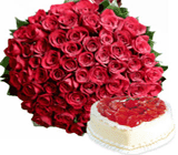 12 Red Roses Bunch with Cake